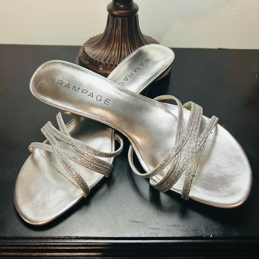 Silver kitten heels with glittery straps!